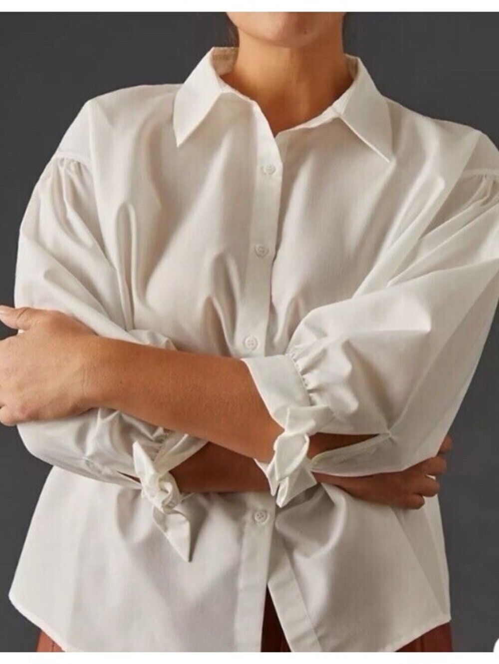 Mare Mare x Anthropologie White Cotton Button Up Tie Sleeve Women’s Size XL EUC